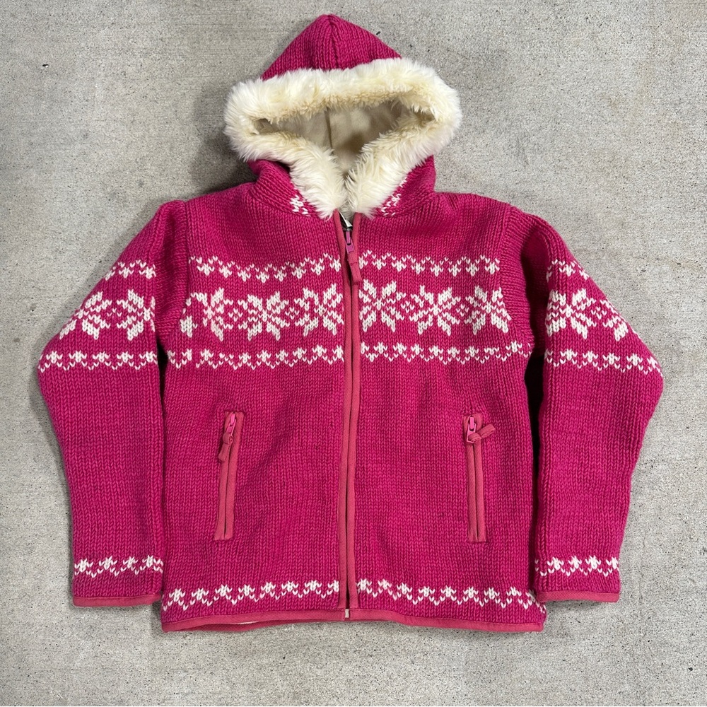 Pachamama hand knit wool Y2K jacket pink and white
